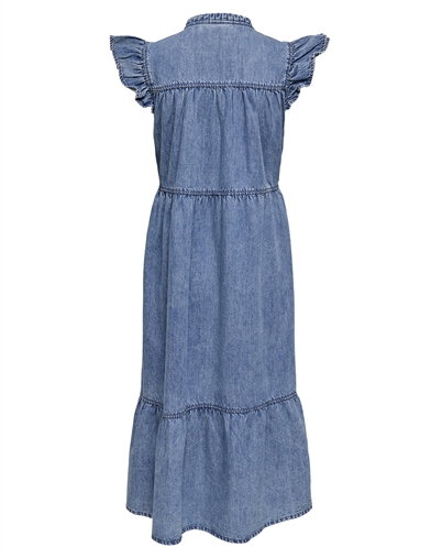 Only - ONLShania Frill Midi Denim Kjole - Medium Blue Denim